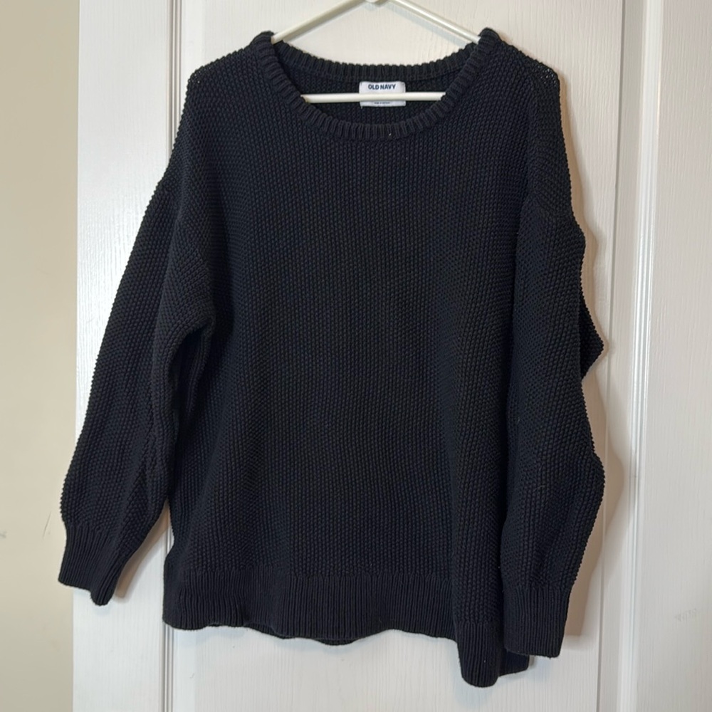Old Navy Black Cotton Textured Sweater Tunic Length 2X